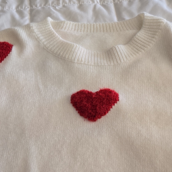 Cozy White Sweater with Red Heart Accents - Picture 2 of 4